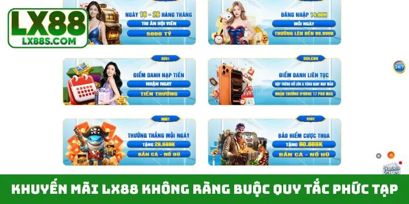 Khuyến mãi LX88 không ràng buộc quy tắc phức tạp